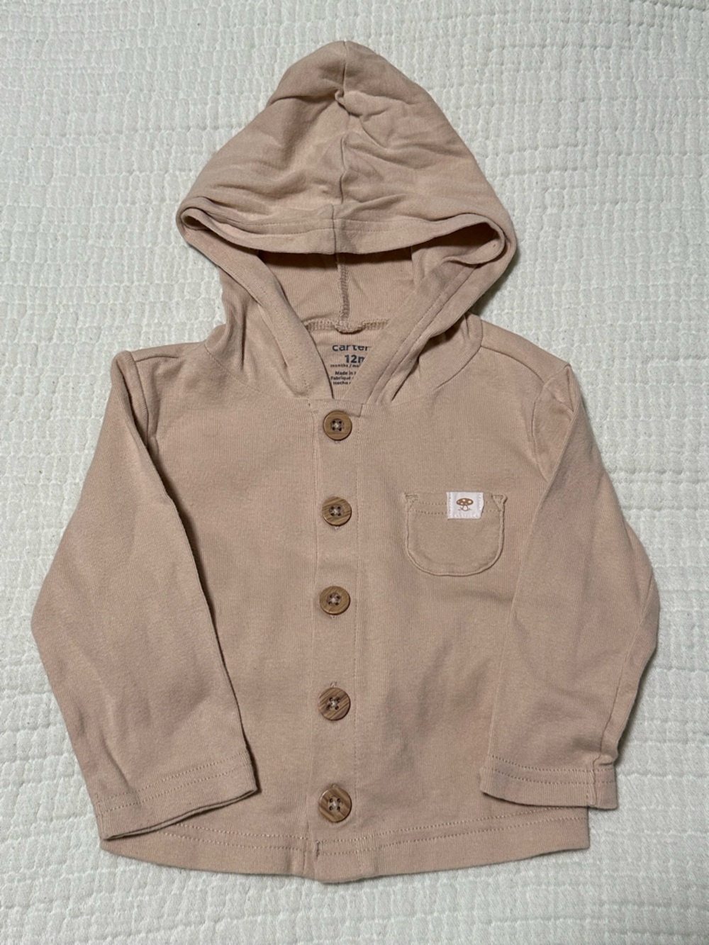 Carter's Tan Hooded Baby Cardigan with Wood-Effect Buttons